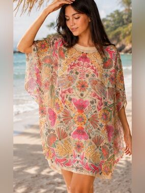 New Natural Life Happy Days Sheer Shift Dress Cover Up Large